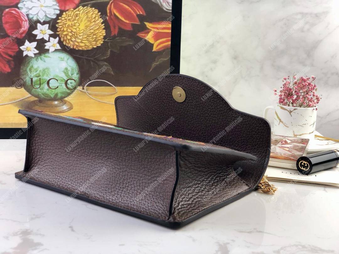 G*u*i embroidered small shoulder bag leather brown