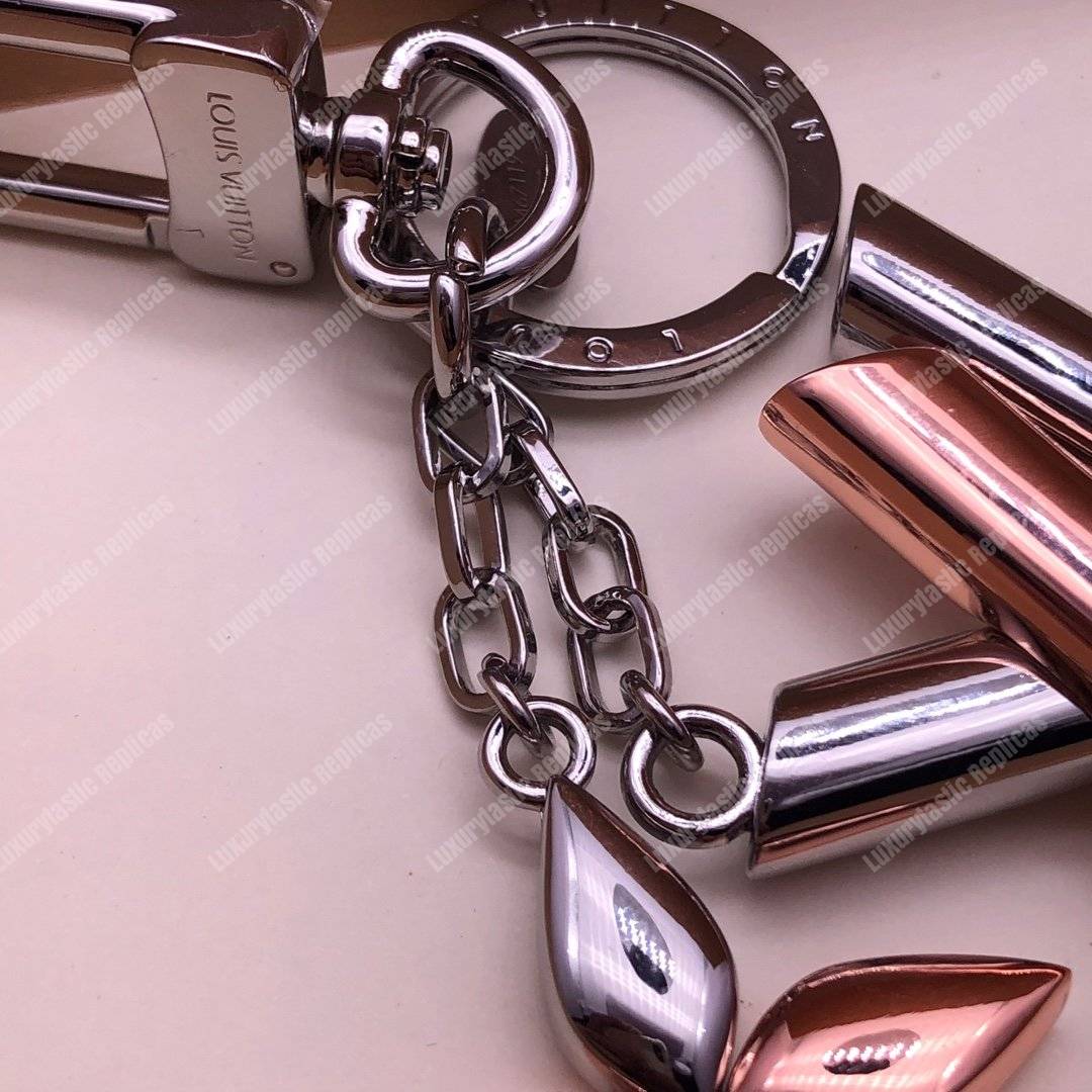 LV Twist Bag Charm Monogram Flower Silver Pink
