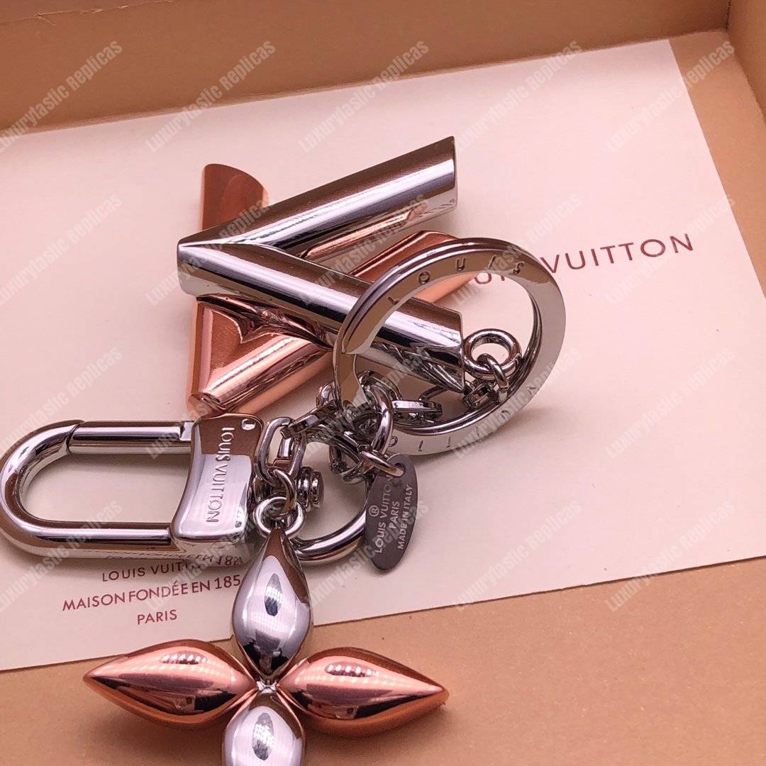 LV Twist Bag Charm Monogram Flower Silver Pink