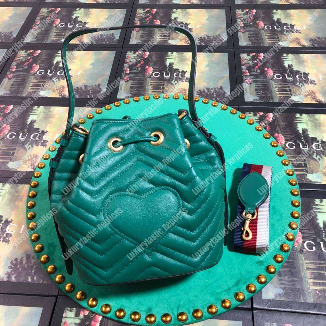 G*u*i gg marmont chevron leather bucket bag emerald green