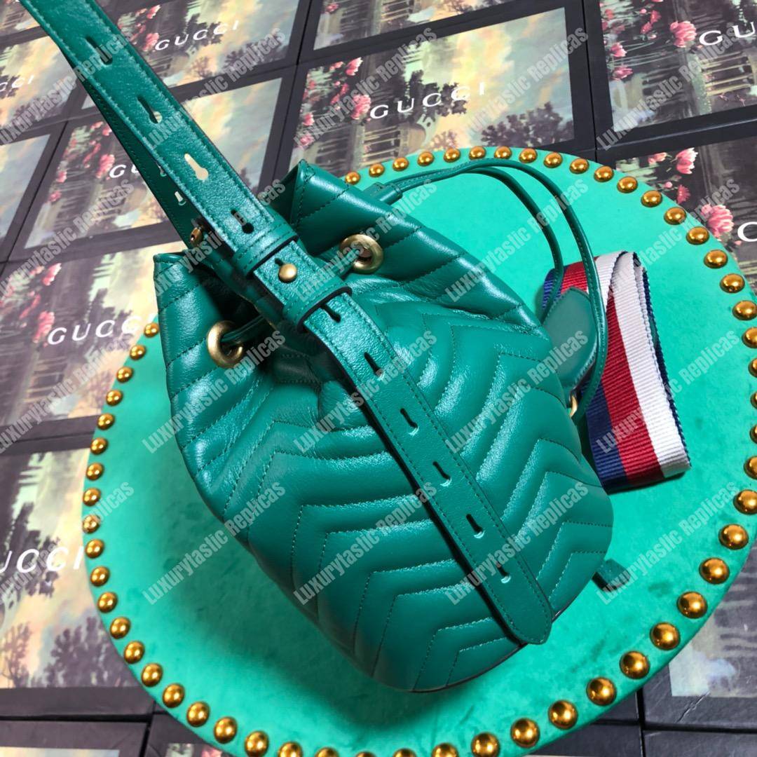 G*u*i gg marmont chevron leather bucket bag emerald green