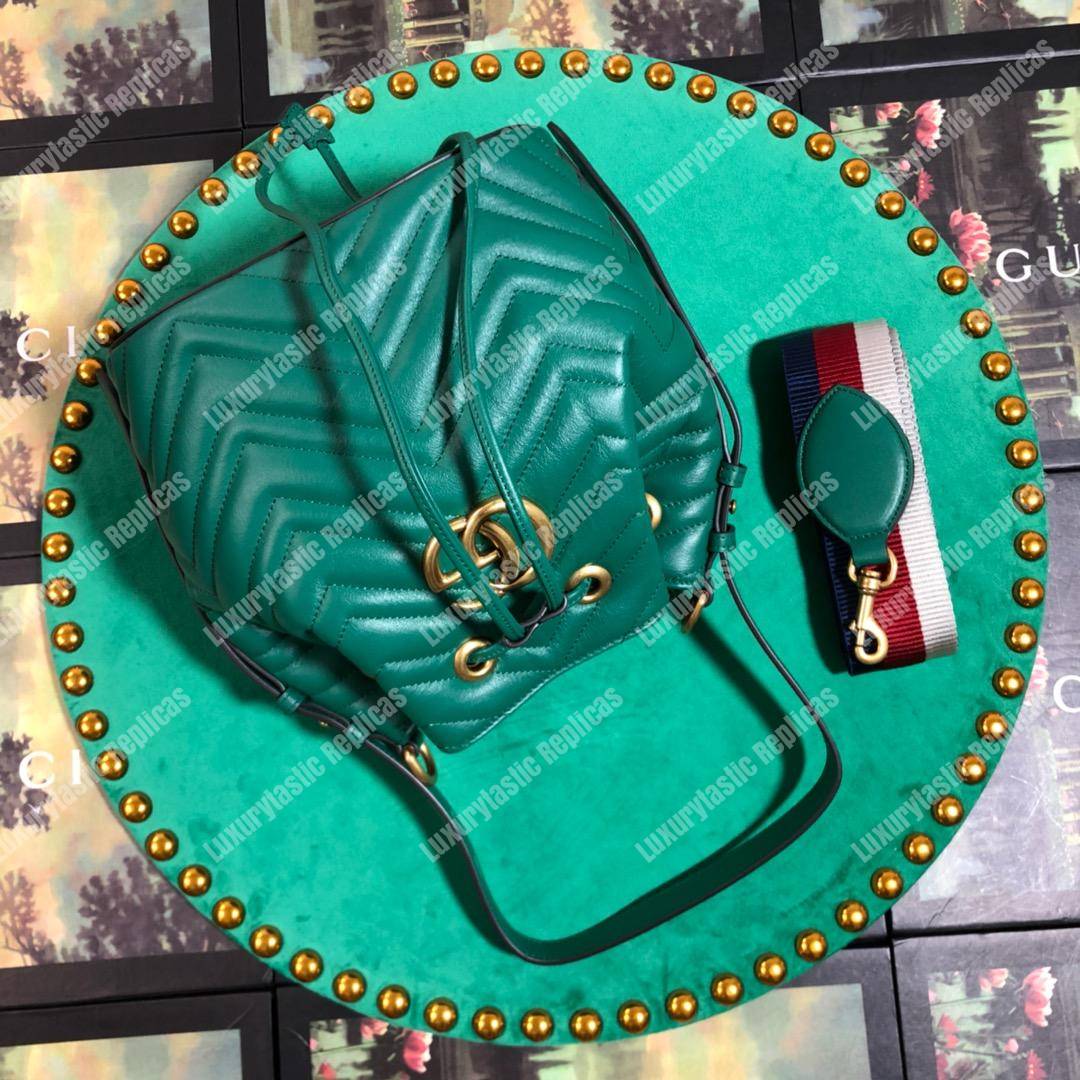 G*u*i gg marmont chevron leather bucket bag emerald green