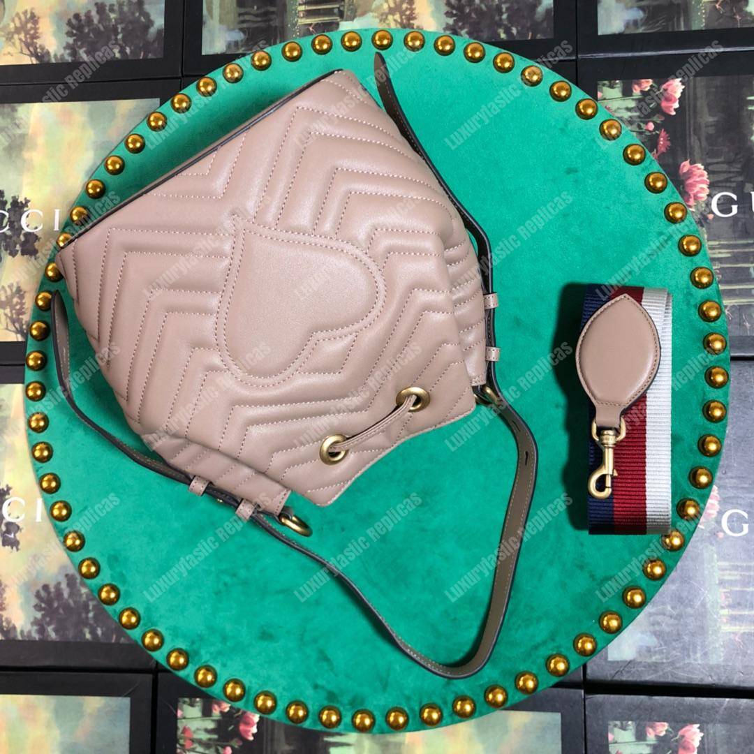 G*u*i gg marmont chevron leather bucket bag dusty pink