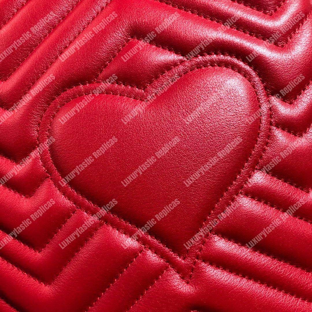 G*u*i gg marmont chevron leather bucket bag hibiscus red