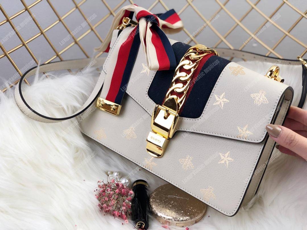 G*u*i sylvie bee star small shoulder bag white