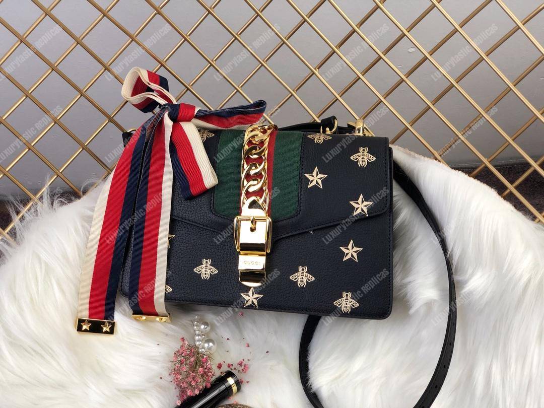 G*u*i sylvie bee star small shoulder bag black