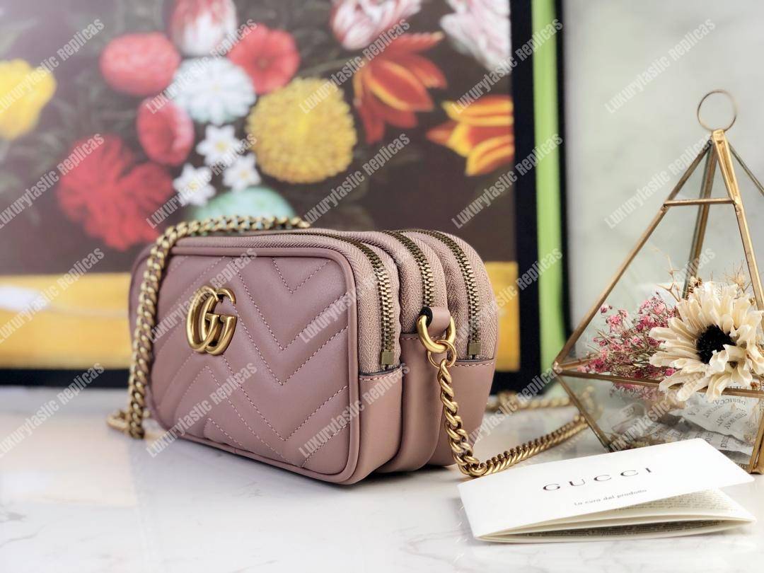 G*u*i gg marmont mini chain bag 3 zips dusty pink