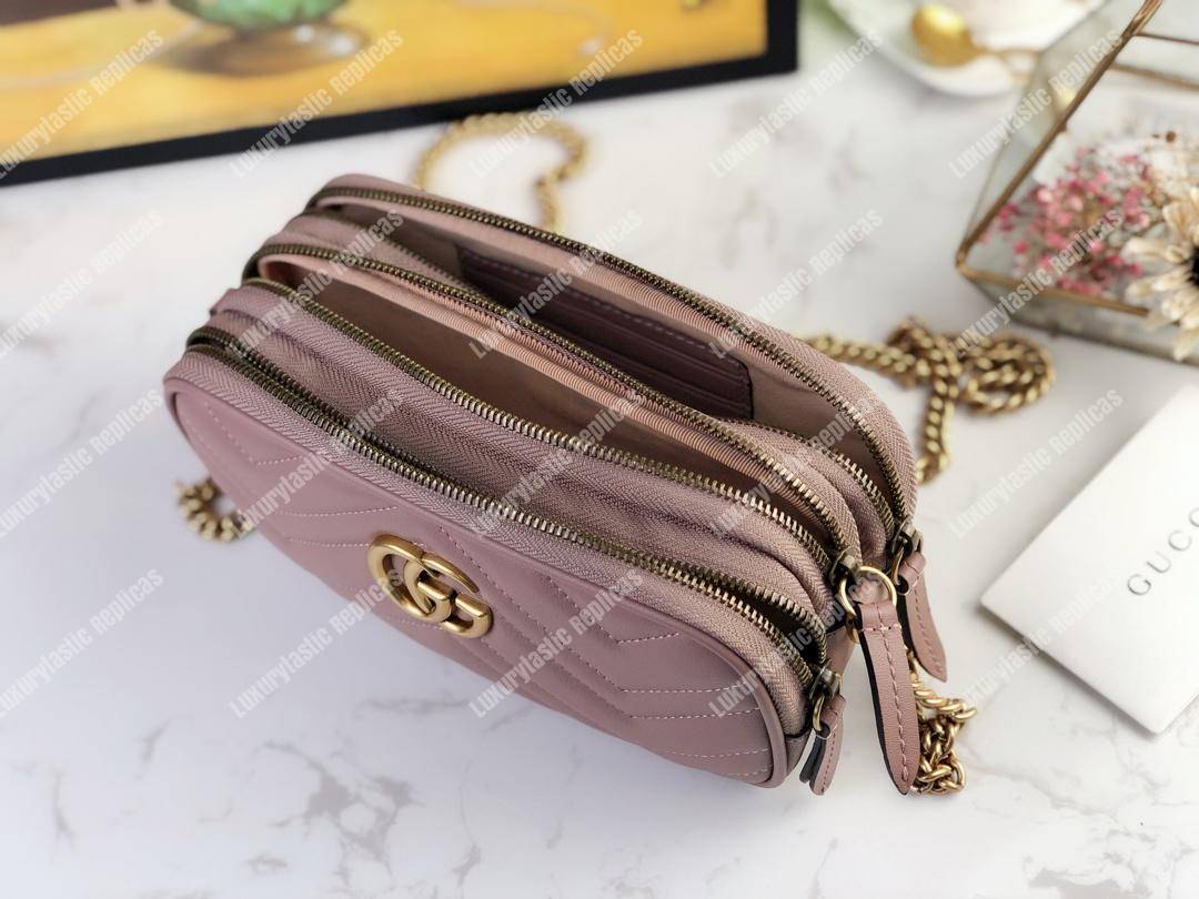 G*u*i gg marmont mini chain bag 3 zips dusty pink