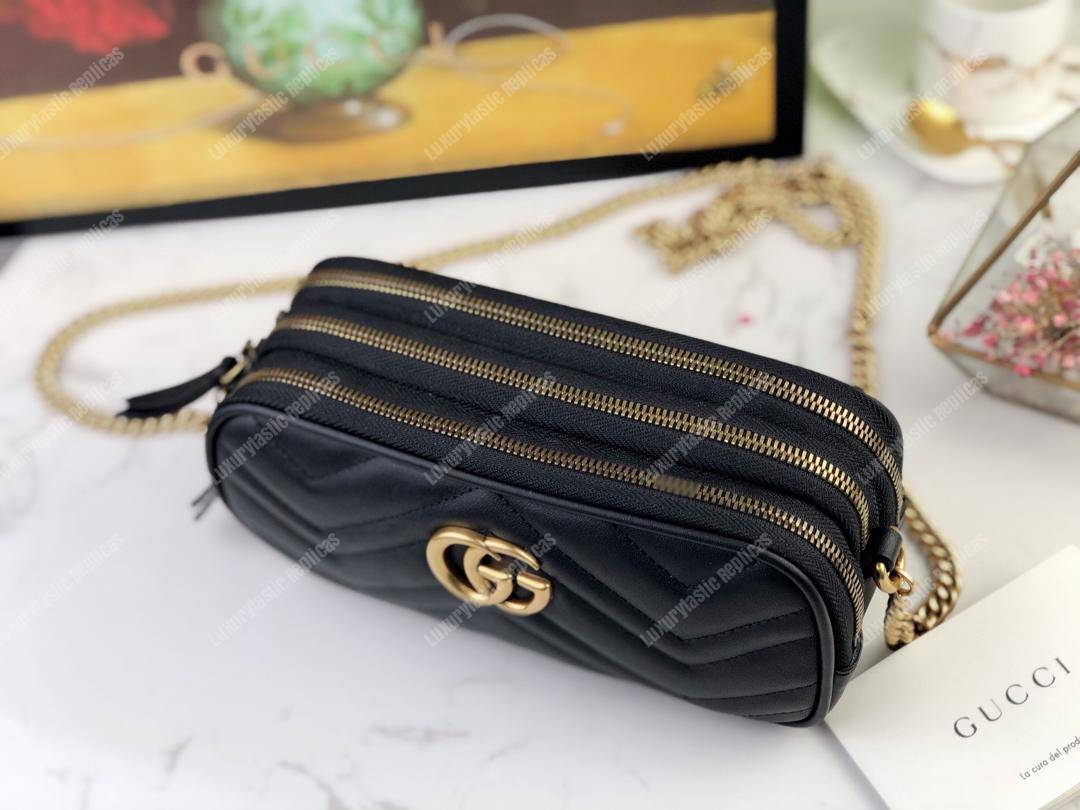 G*u*i gg marmont mini chain bag 3 zips black
