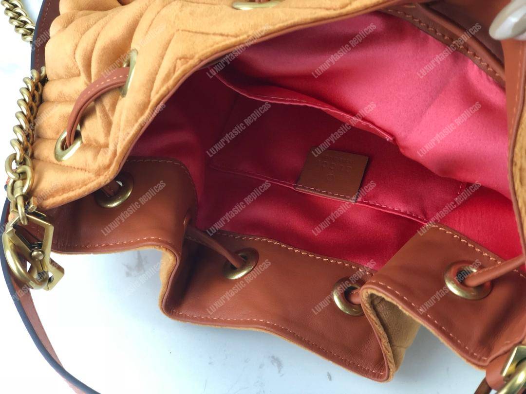 G*u*i gg marmont velvet bucket bag camel