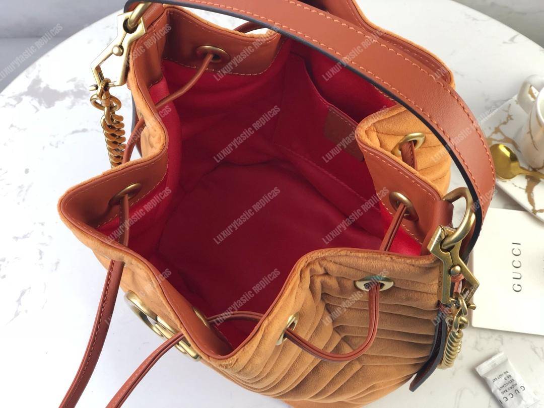 G*u*i gg marmont velvet bucket bag camel