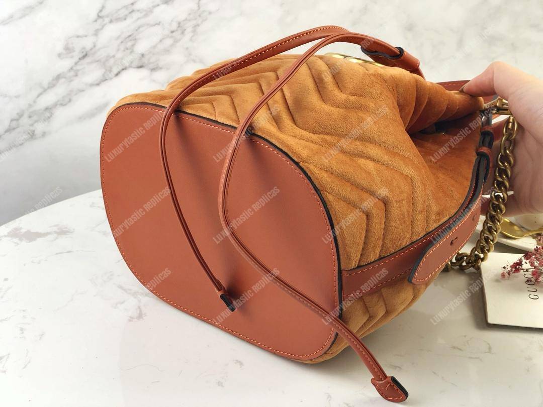 G*u*i gg marmont velvet bucket bag camel