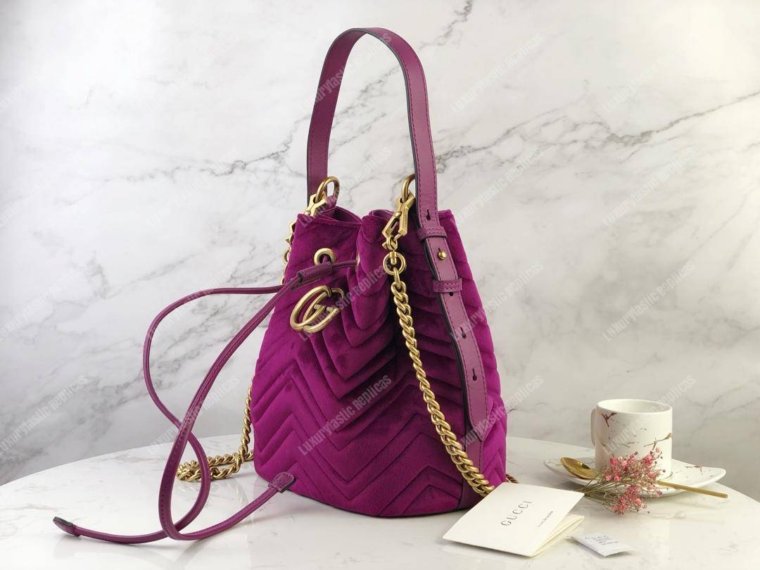 G*u*i gg marmont velvet bucket bag fuchsia
