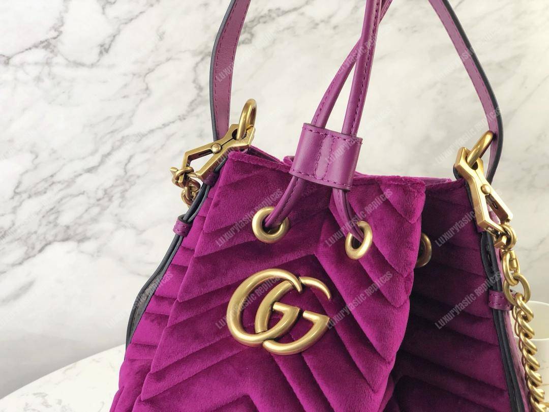 G*u*i gg marmont velvet bucket bag fuchsia