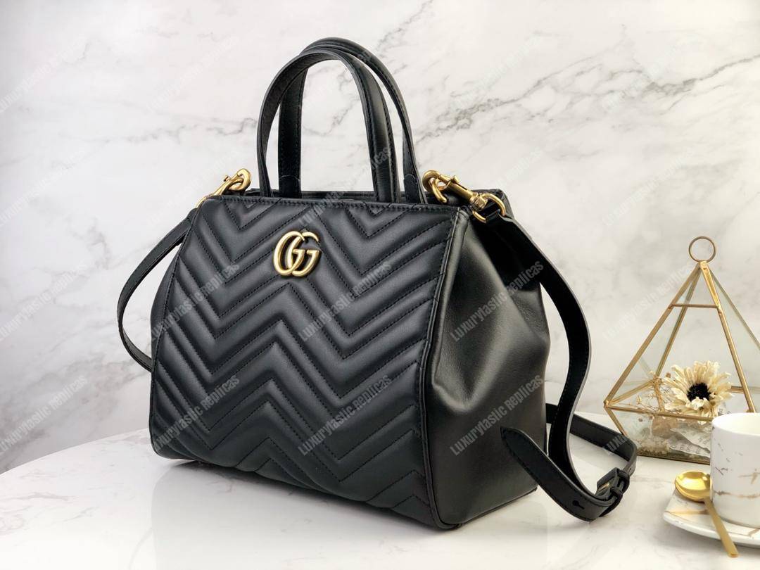 G*u*i gg marmont small matelassé top handle bag black