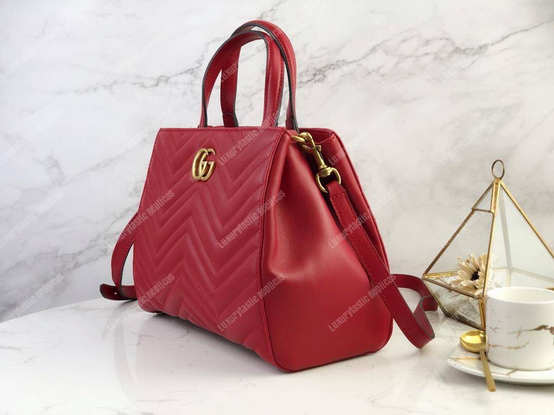 G*u*i gg marmont small matelassé top handle bag red