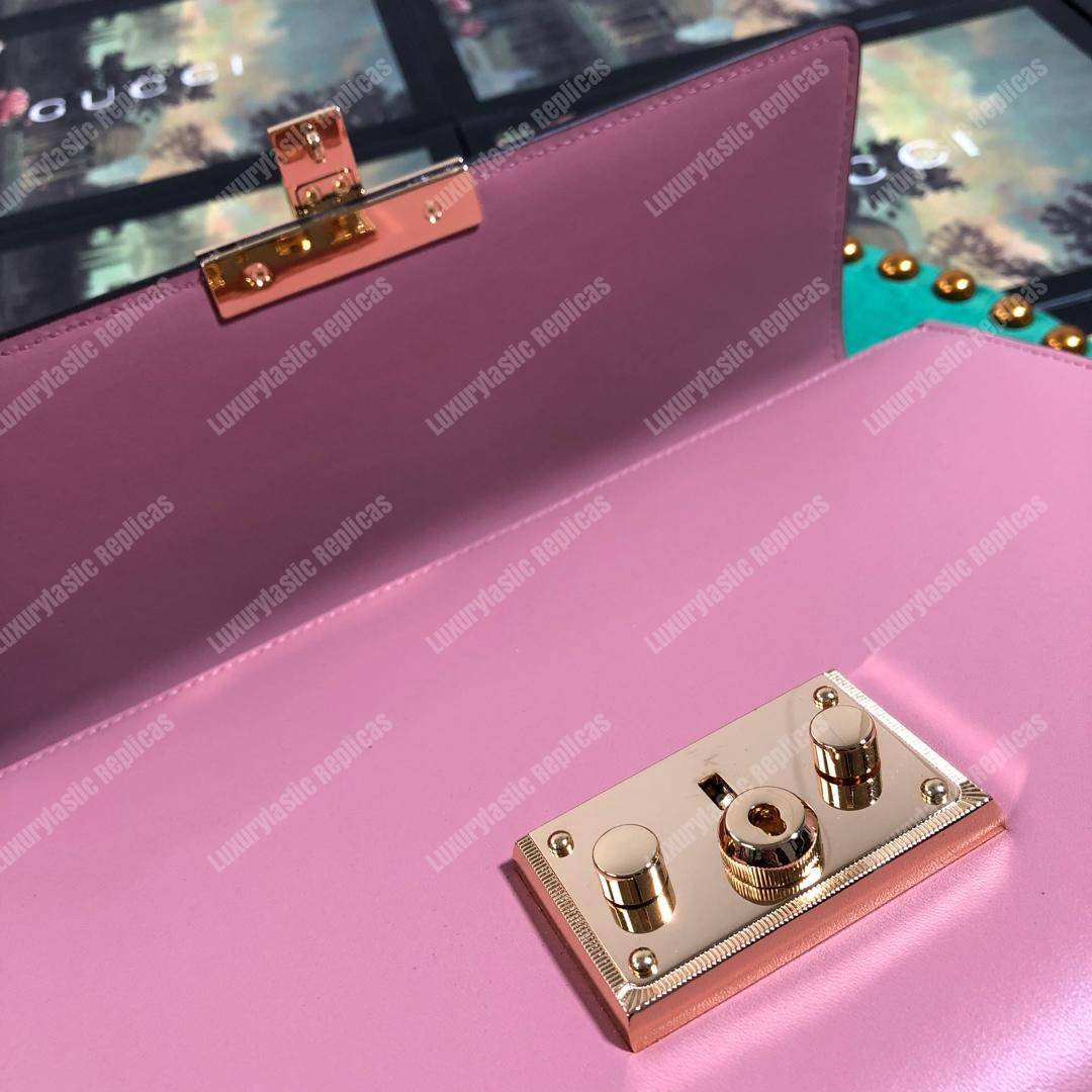 G*u*i padlock leather shoulder bag pink