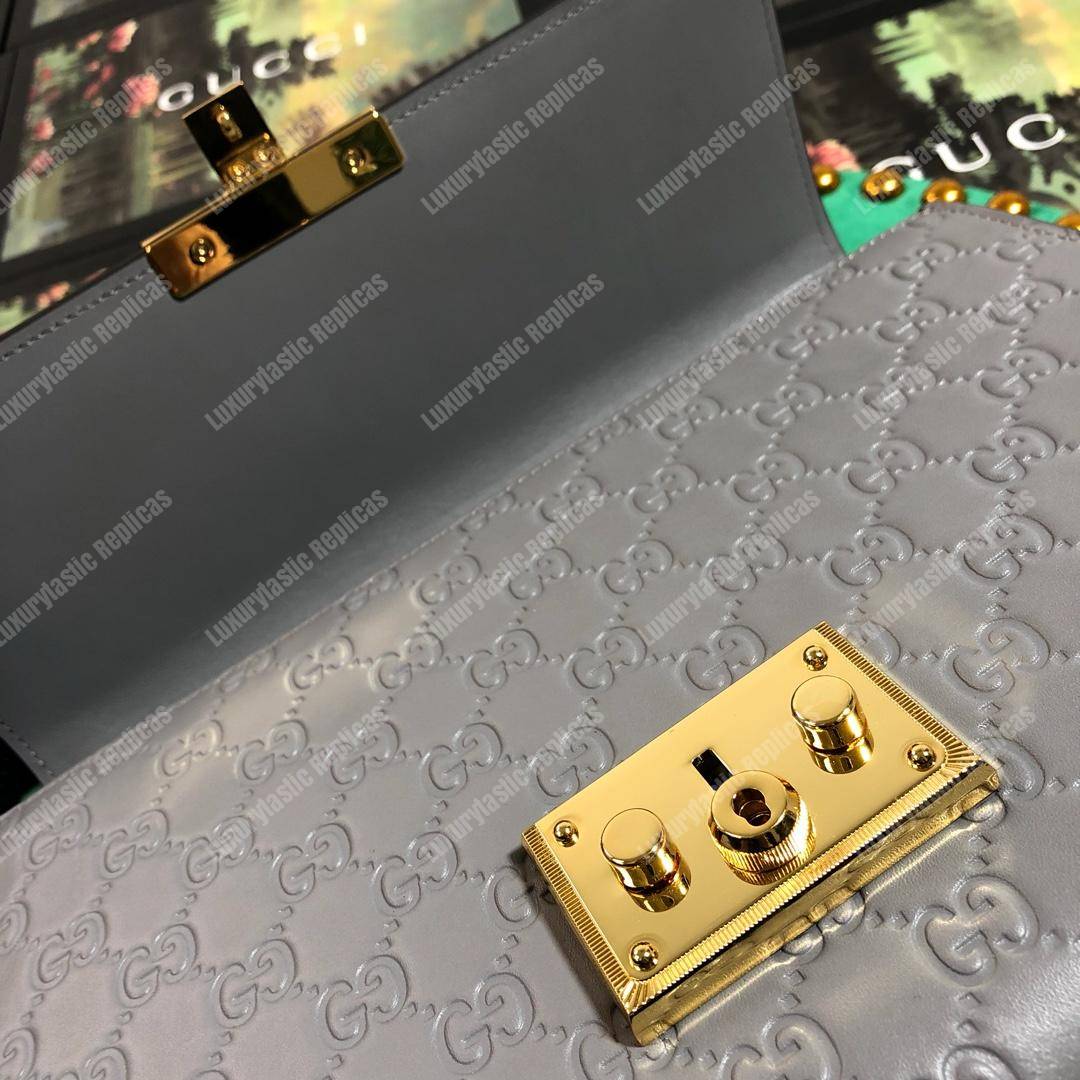 G*u*i padlock medium signature shoulder bag dusty gray