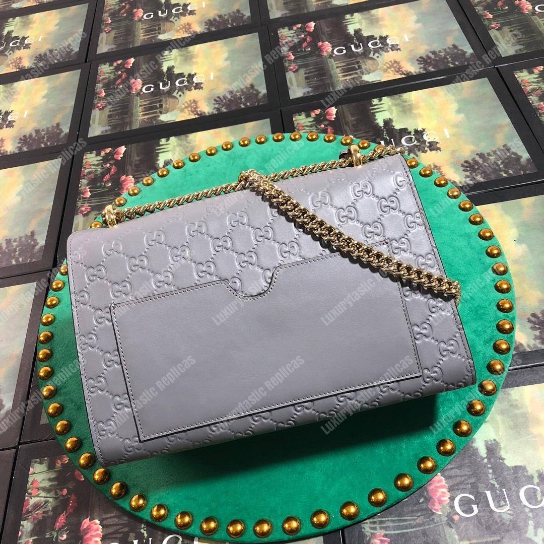 G*u*i padlock medium signature shoulder bag dusty gray