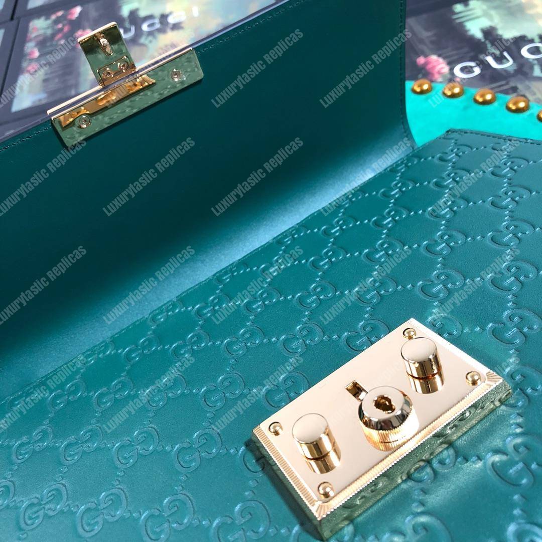 G*u*i padlock medium signature shoulder bag green