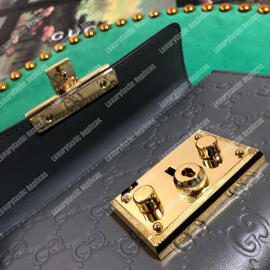 G*u*i padlock small signature shoulder bag gray