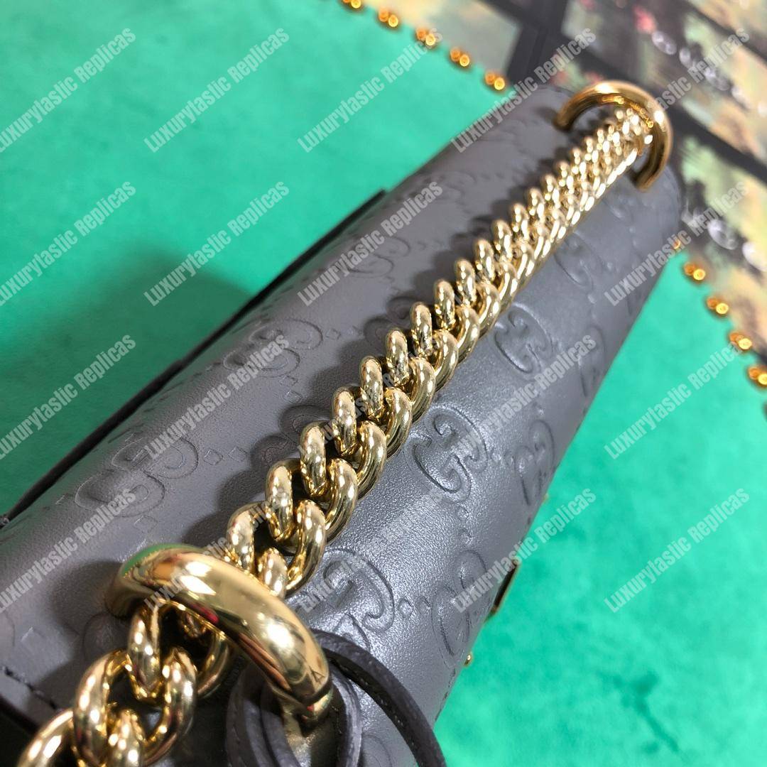 G*u*i padlock small signature shoulder bag gray