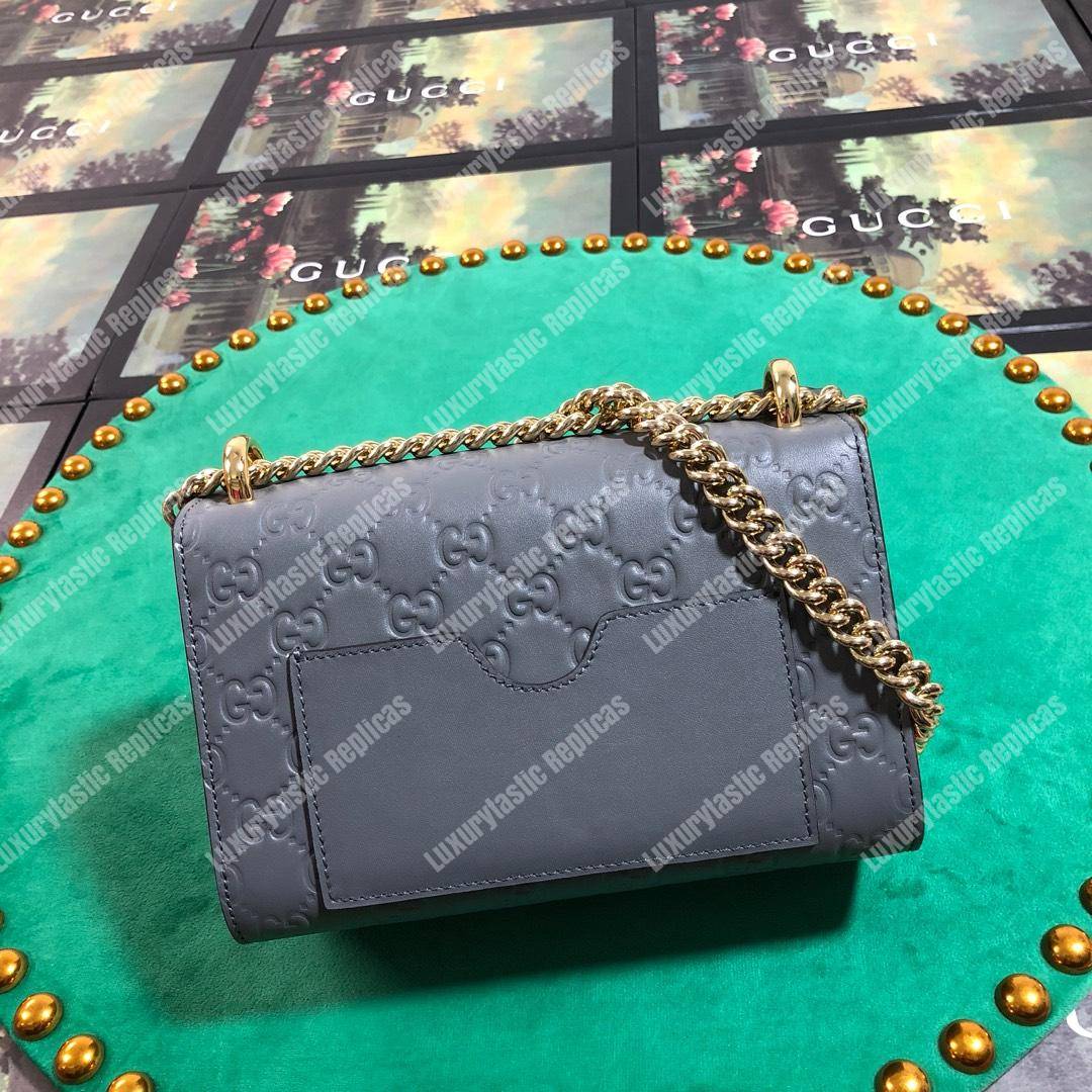 G*u*i padlock small signature shoulder bag gray