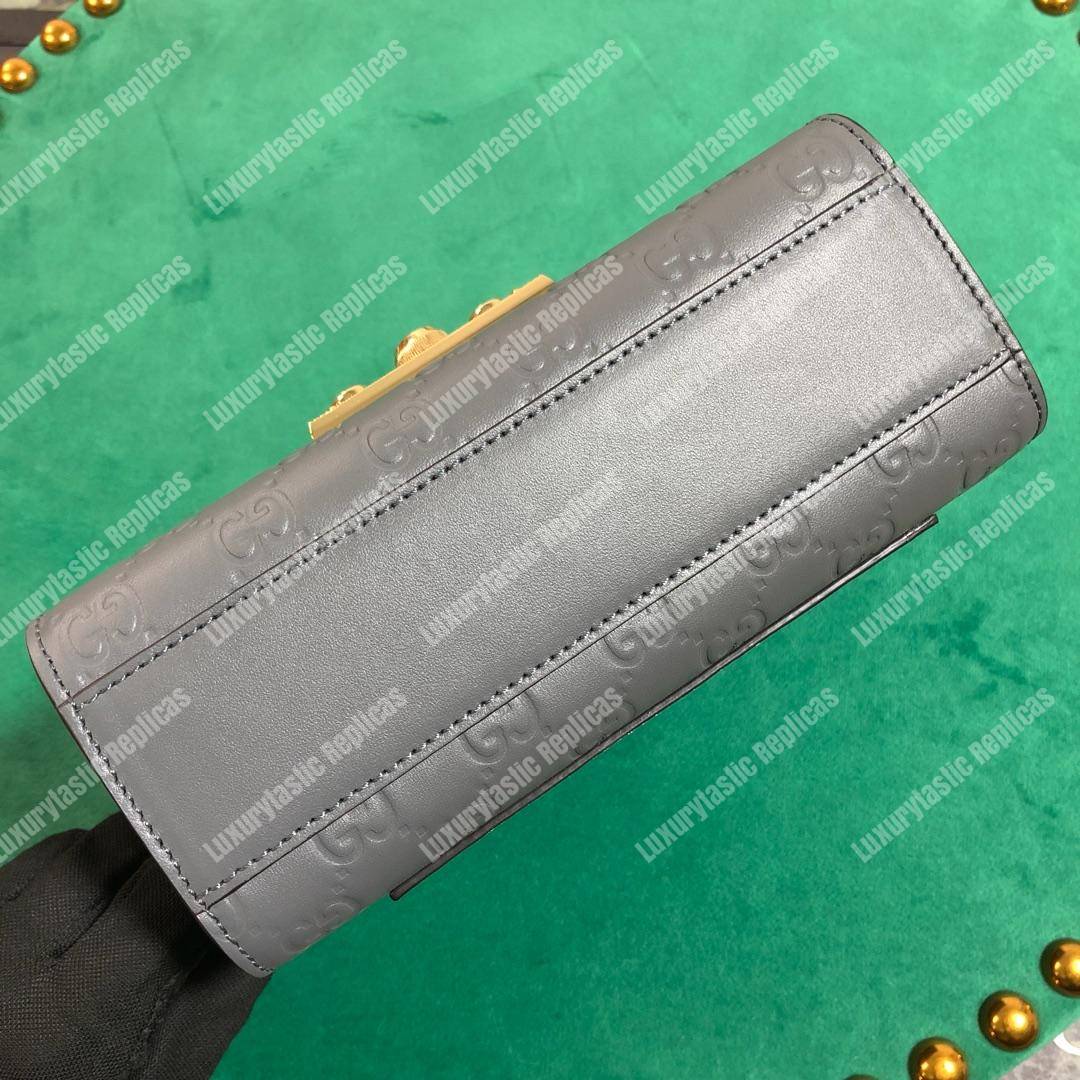 G*u*i padlock small signature shoulder bag gray