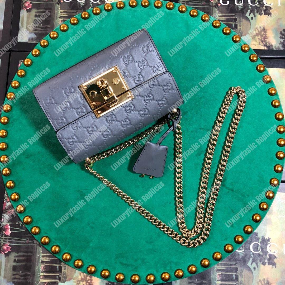 G*u*i padlock small signature shoulder bag gray