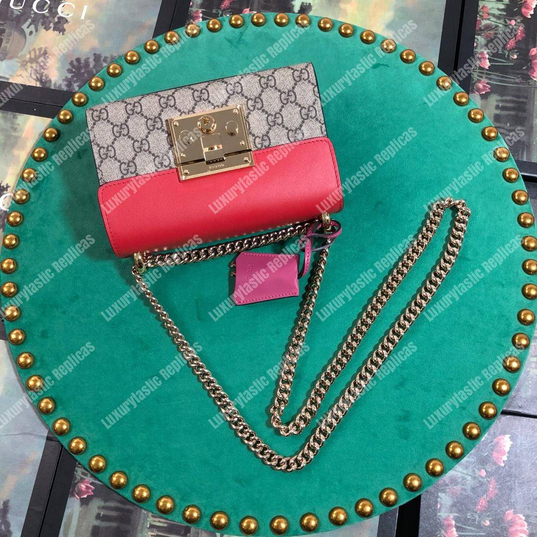 G*u*i padlock small gg sup*e canvas shoulder bag red/fuchsia