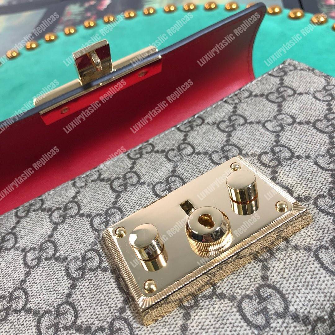 G*u*i padlock small gg sup*e canvas shoulder bag red/fuchsia