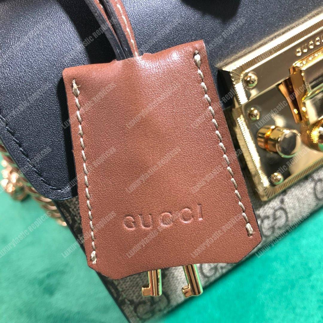 G*u*i padlock small gg sup*e canvas shoulder bag black/brown