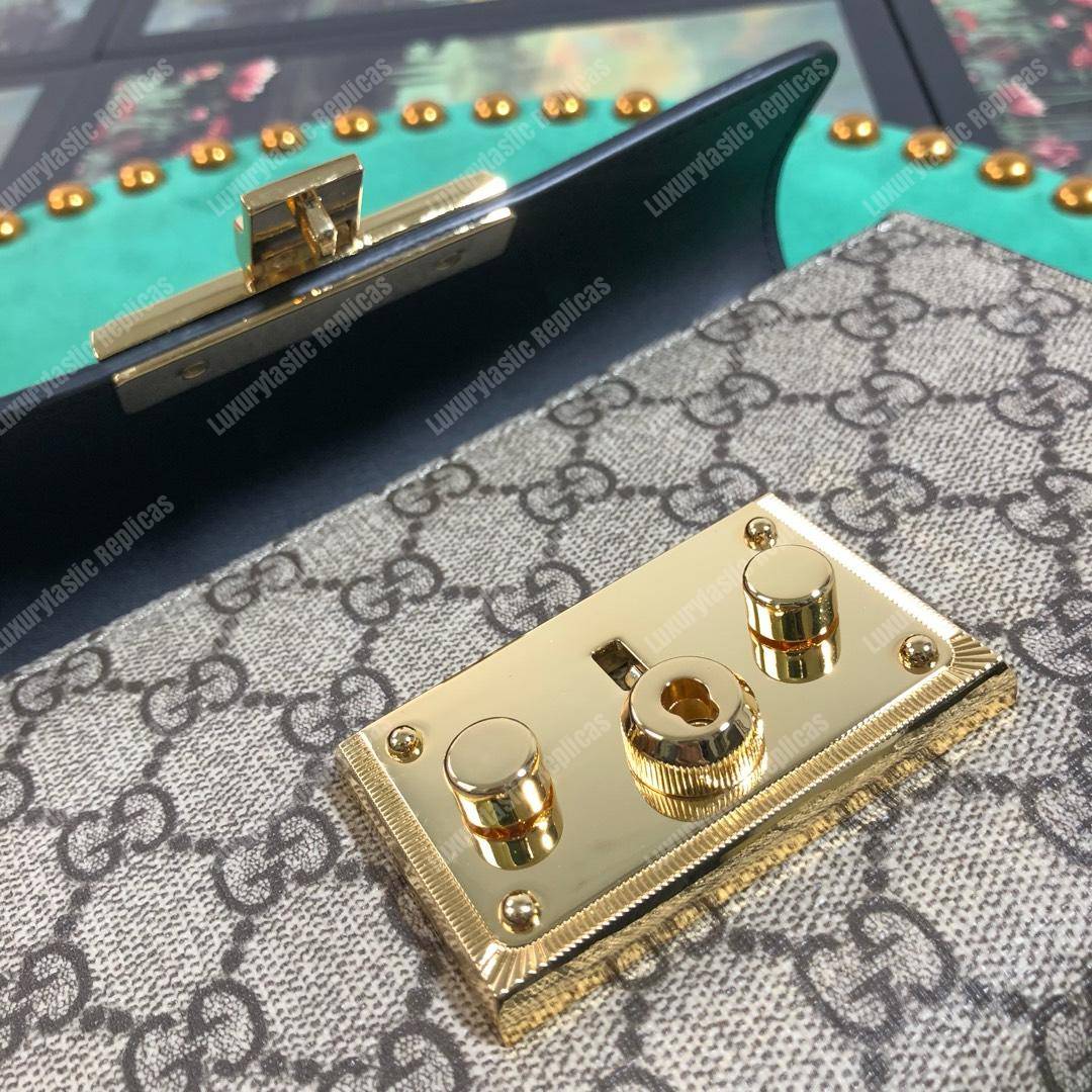 G*u*i padlock small gg sup*e canvas shoulder bag black/brown