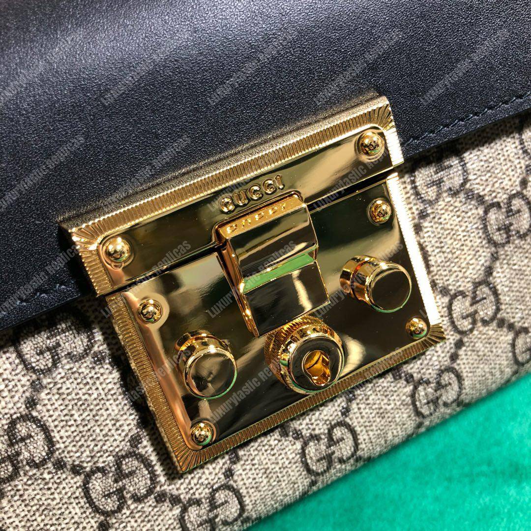 G*u*i padlock small gg sup*e canvas shoulder bag black/brown