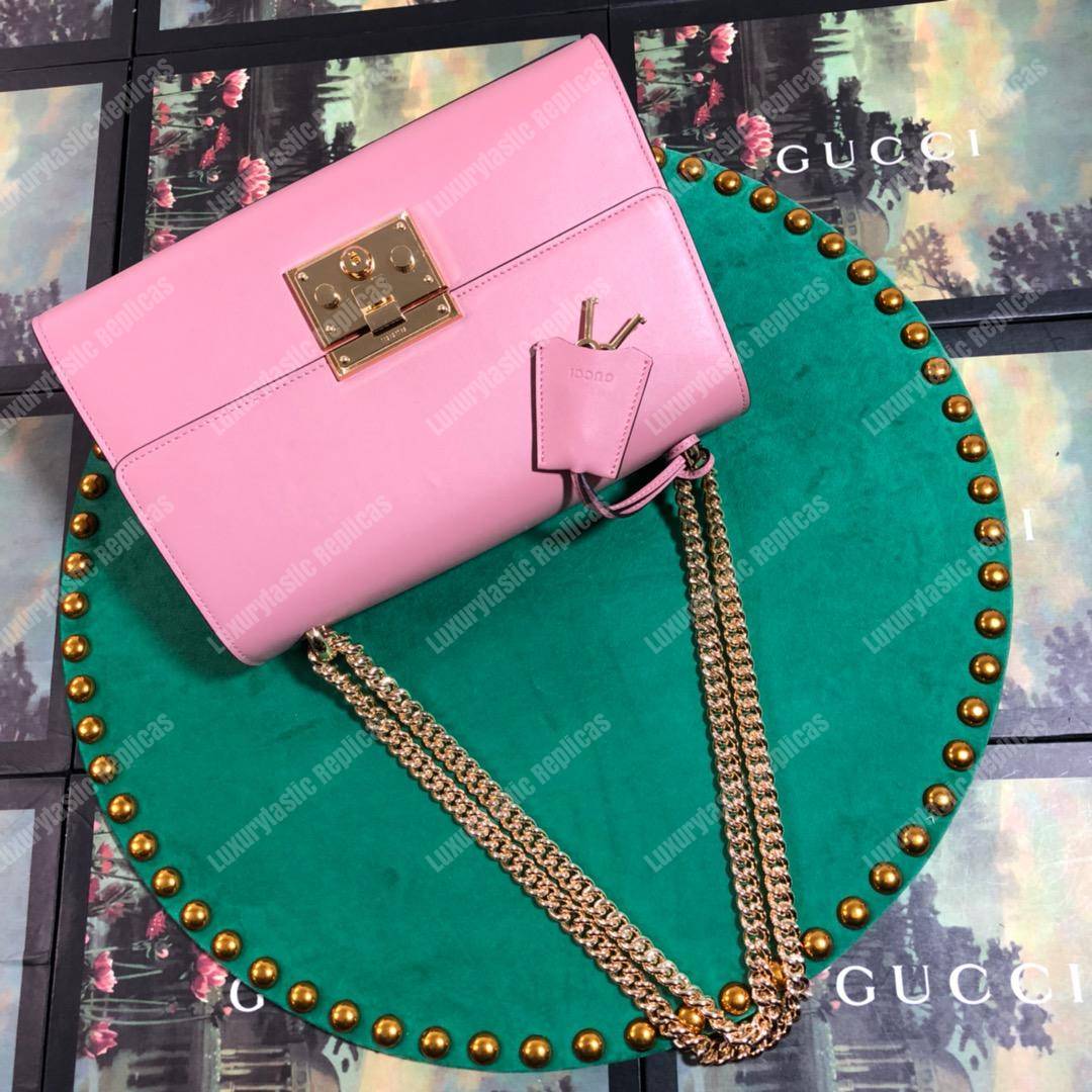 G*u*i padlock leather shoulder bag pink