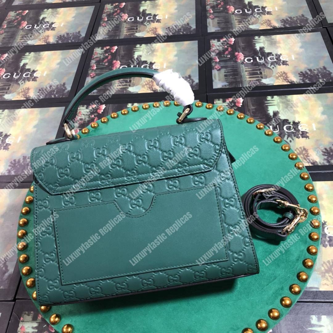 G*u*i padlock small signature top handle bag emerald green