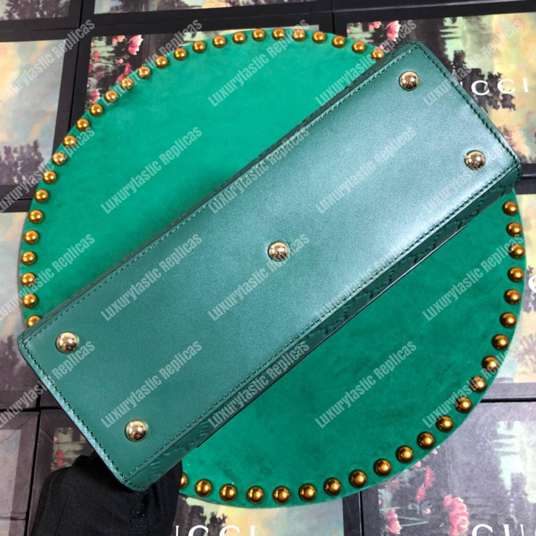 G*u*i padlock small signature top handle bag emerald green