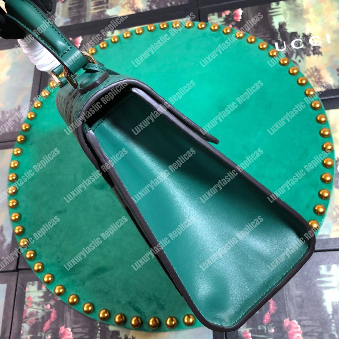 G*u*i padlock small signature top handle bag emerald green