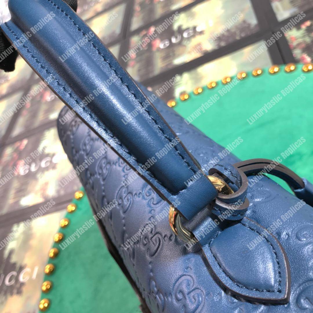 G*u*i padlock small signature top handle bag blue