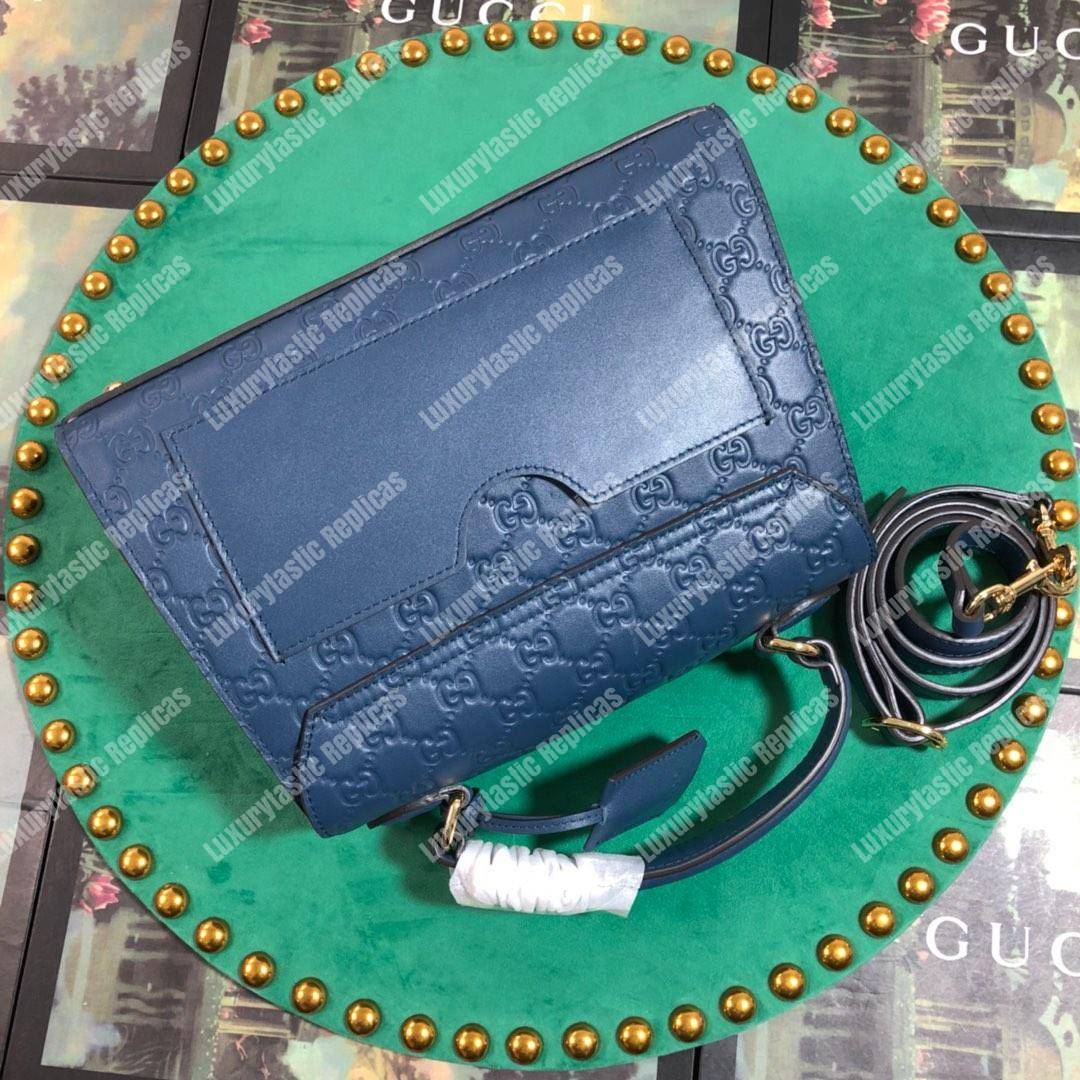 G*u*i padlock small signature top handle bag blue