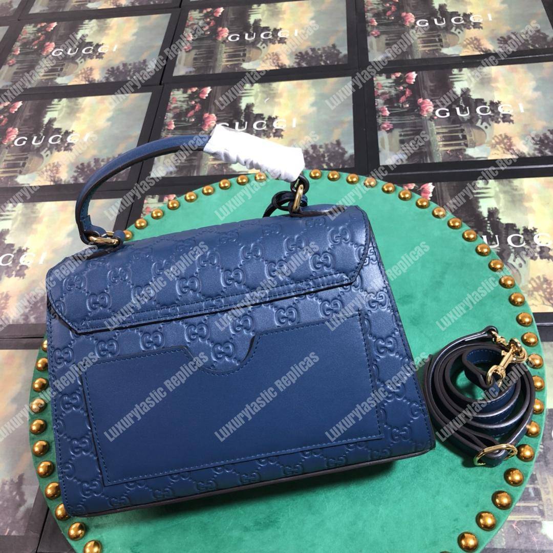 G*u*i padlock small signature top handle bag blue