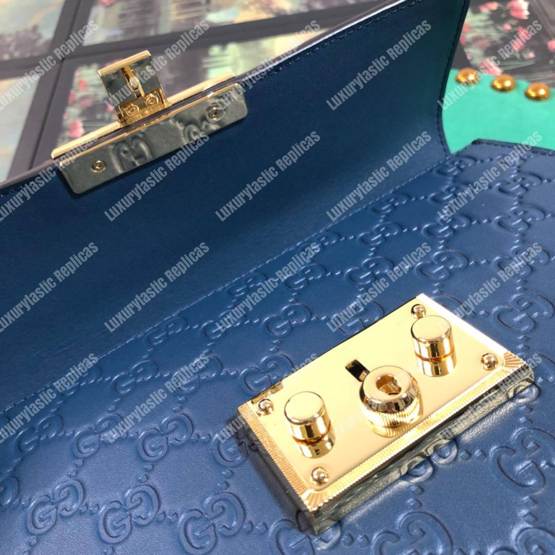 G*u*i padlock small signature top handle bag blue