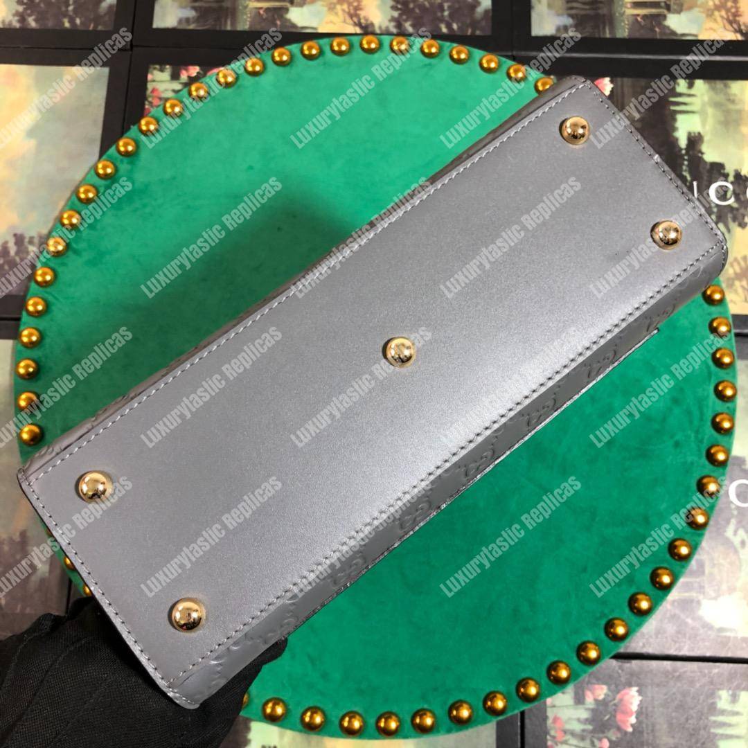 G*u*i padlock small signature top handle bag gray