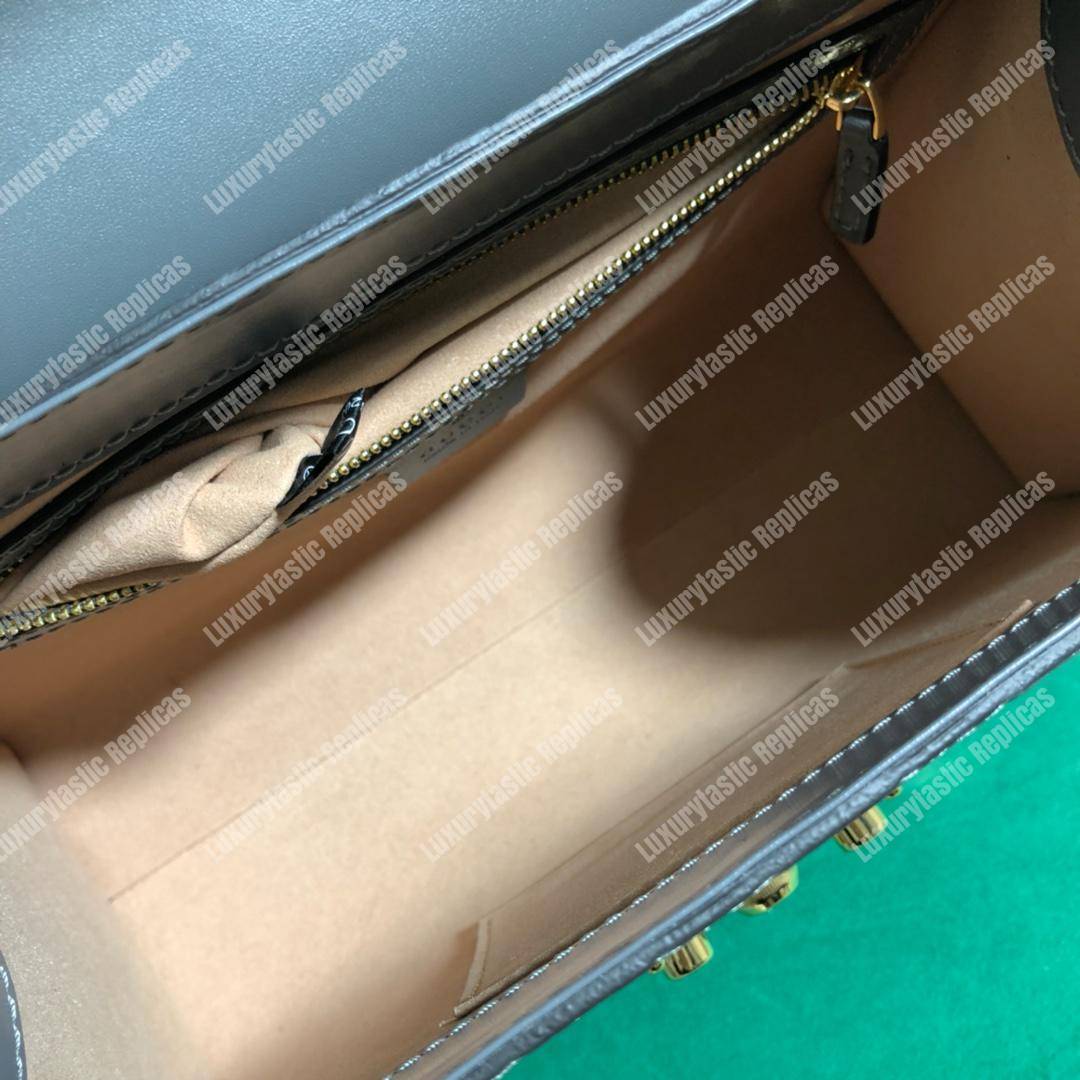 G*u*i padlock small signature top handle bag gray