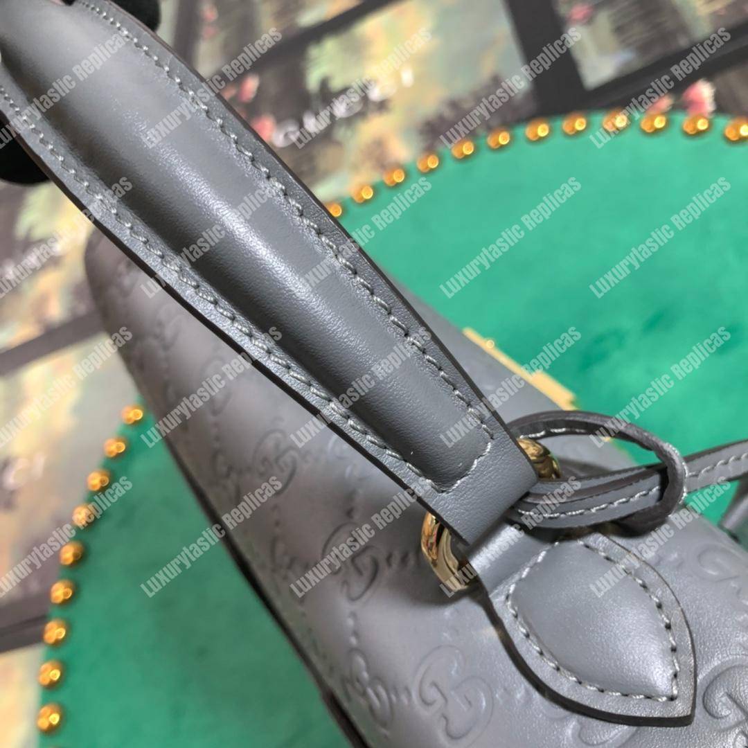 G*u*i padlock small signature top handle bag gray