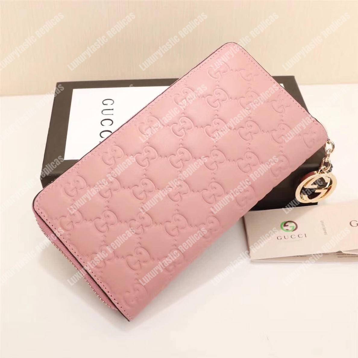 G*u*i icon G*u*i signature zip around wallet rose pink