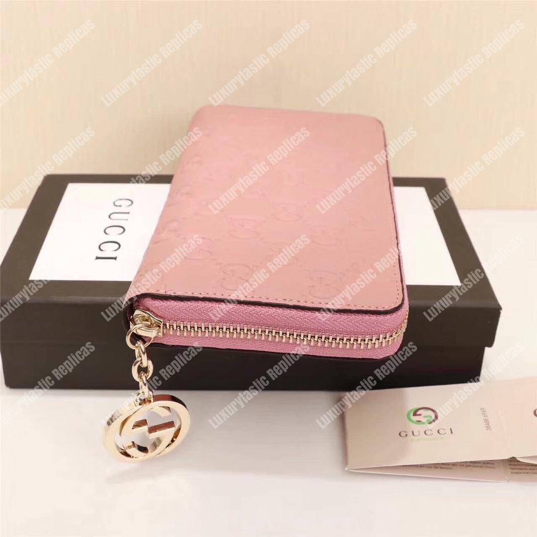 G*u*i icon G*u*i signature zip around wallet rose pink
