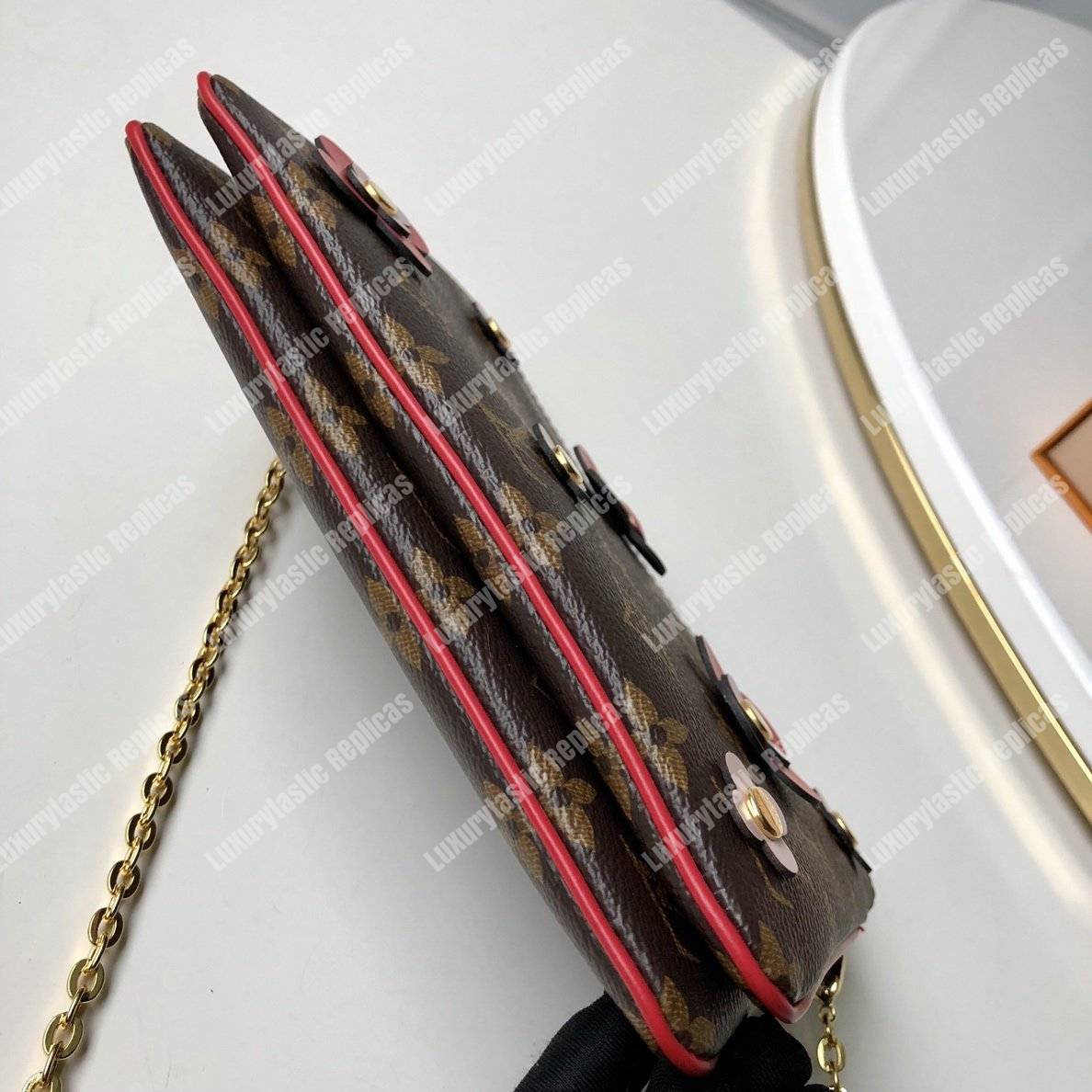 LV Pochette Double Zip Monogram Canvas Cerise Blooming Flowers