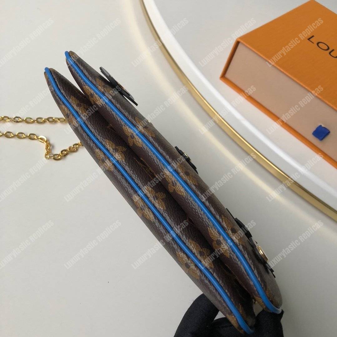 LV Pochette Double Zip Monogram Canvas Blue Blooming Flowers