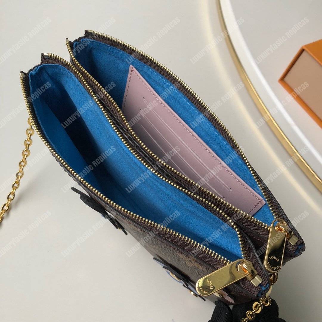 LV Pochette Double Zip Monogram Canvas Blue Blooming Flowers